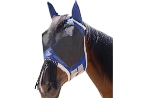 Harrison Howard CareMaster Horse Fly mask with Ears and Nose Fringe Fly Protector Defender Mask Navy M Cob