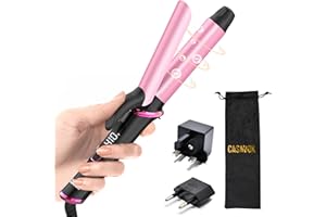 CASAVOK Mini Curling Iron for Travel,110~240V Dual Voltage with European Plug Adapter,Small Curling Iron for Short Hair,Tiny Curling Irons for Women,Anti-Scald Cover,Auto-Off,5 Temp Digital Settings,1 Inch