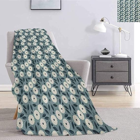 Luoiaax Ivory and Blue Fuzzy Blankets King Size Garden Art