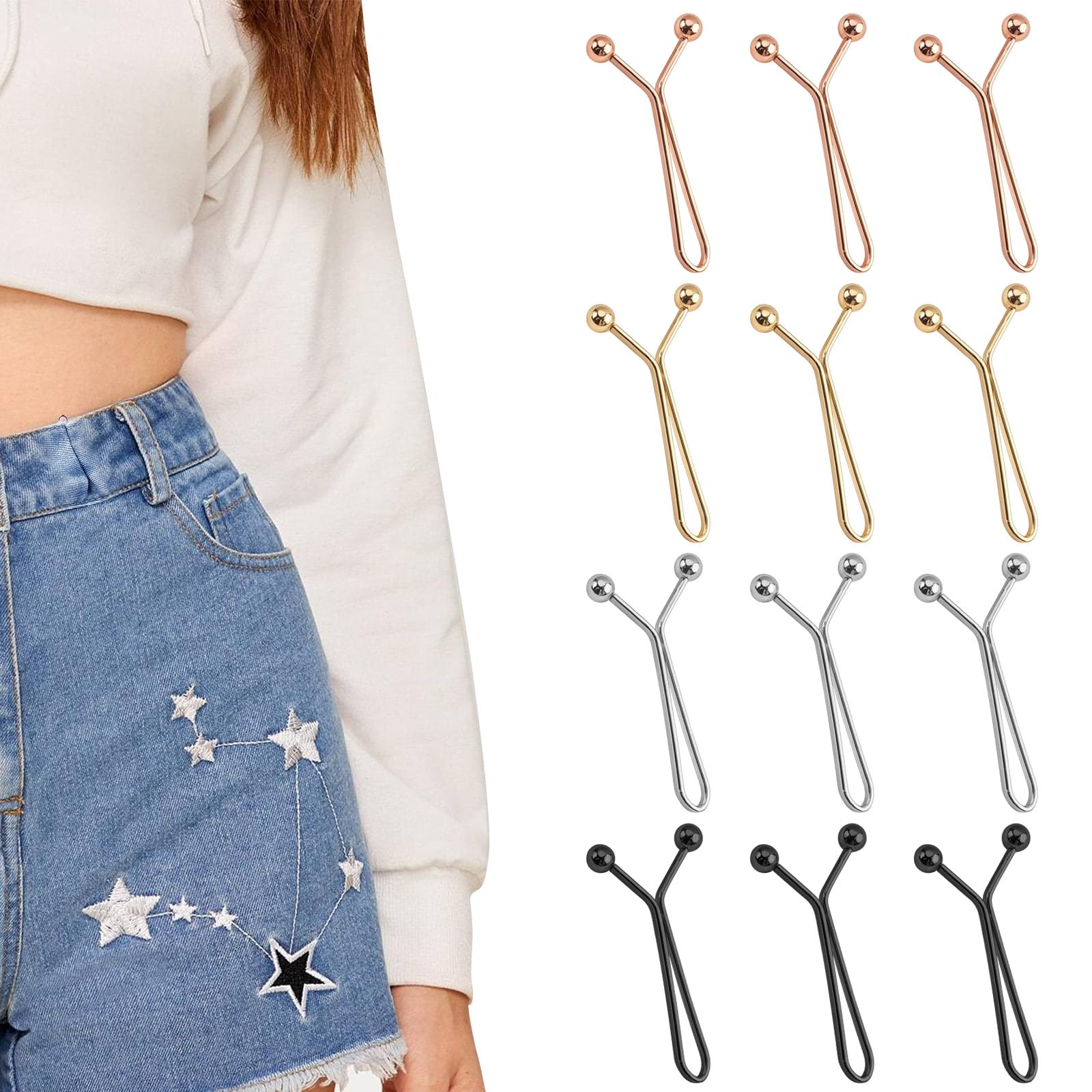 Photo 1 of 12Pcs Waist Tightener for Pants Women, Reusable Pants Clips to Tighten Waist, Adjustable Waistband Tightener, No-Sew Button Replacement for Jeans 4 Colors