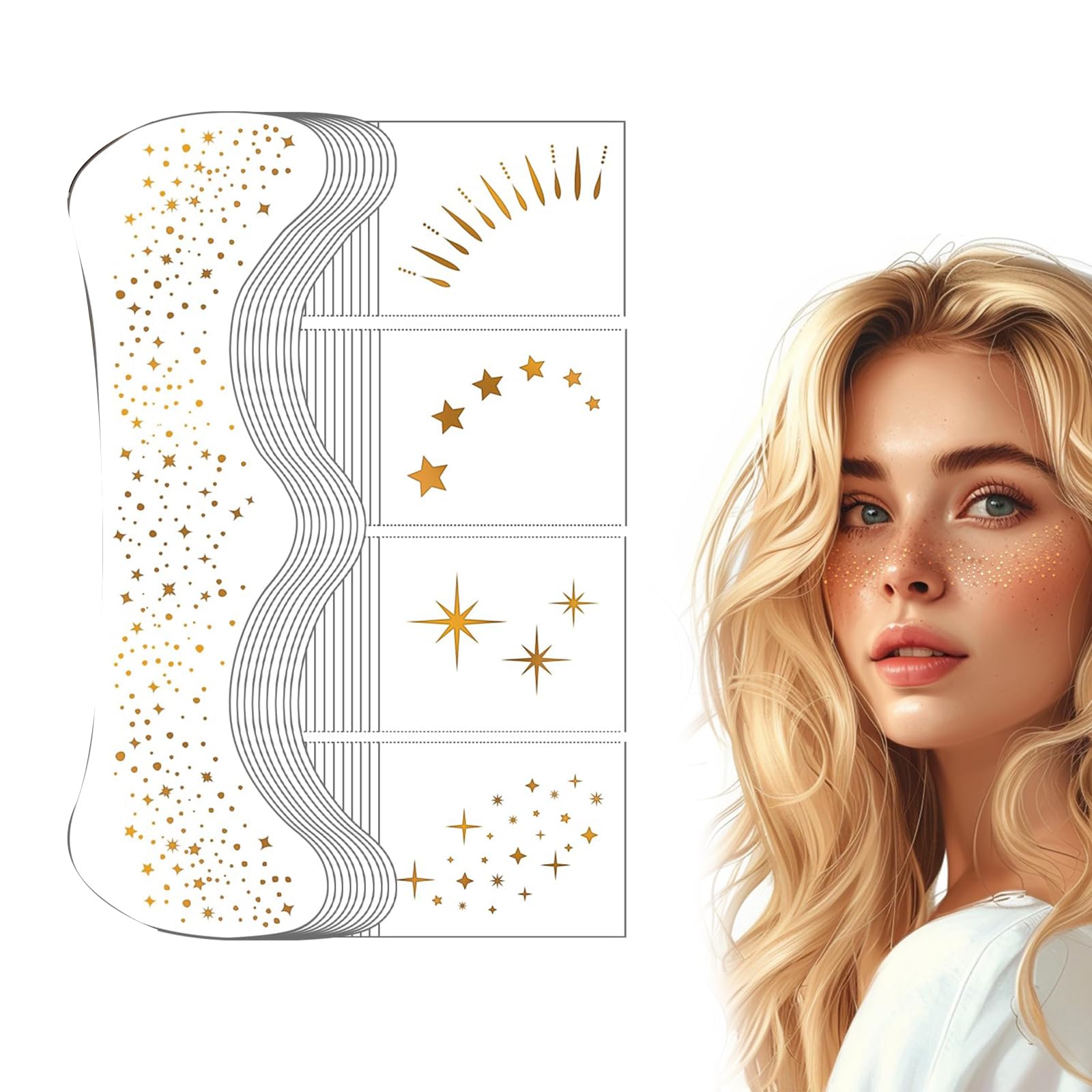 TELAIN Glitter Freckles Face Tattoo, 20 Golden Waterproof Glitter Stickers, Long Lasting For Halloween, Carnival And Parties, Easy To Remove