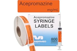 MERMED Acepromazine mg/mL Anesthetic Syringe Drug Labels - Box of 800 Labels on Roll (1" Core) - 12mm x 40mm (Approx 0.5" x 1.5"). Latex-Free Permanent Adhesive. Write-On Surface. Pre-Printed. Color-Coded.
