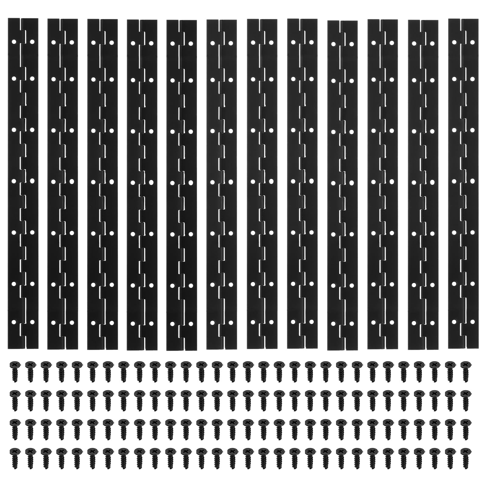 PATIKIL 14x1.2 Inch Piano Hinge,12 Pcs 304 Stainless Steel Continuous Hinge with Holes for Piano Gate Door Wooden Storage Box Cabinet Boat,Black — image 1