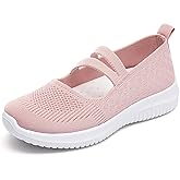 Gomehui Women Mary Jane Walking Shoes Comfortable Knit Flats Slip on Dress Shoes for Women Casual Nurse Flats Diabetic Shoes with Arch Support