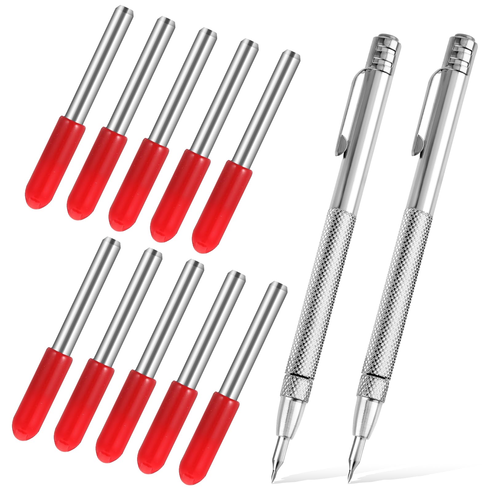 2 Pack Tungsten Carbide Scriber with Magnet, Etching Pen & 10 Replacement Tips, Metal Scribe for Machinist Tools