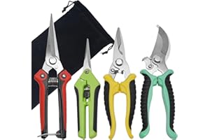 Vkinman 4 Pack Garden Pruning Shears Set, Stainless Steel Sharp Pruner Secateurs, Professional Heavy Duty Hand Garden Bypass 