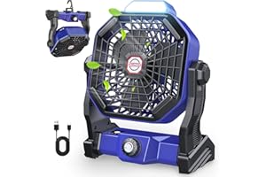 Drchop Portable Fan Rechargeable, 10400mAh Battery Operated Powered Fan, Outdoor Camping Fan with Light & Hook, tent fan, Personal USB Desk Fan for Bedroom, Table, Home, Office, Tent, Travel