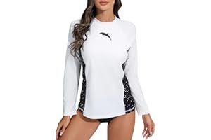 Halcurt Womens Long Sleeve Rash Guard Swim Shirts with Built in Bra UPF50+ Sun Protection Swimsuit Top