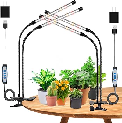 wolezek LED Grow Light Full Spectrum 2-Pack 2-Head Clip On Timer 6/12/16H