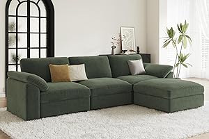EASE MOOSE Sectional Modular Sofa, L Shape Sectional Couch,Comfty Deep seat Modular Sofa with Ottoman for Living Room,Green