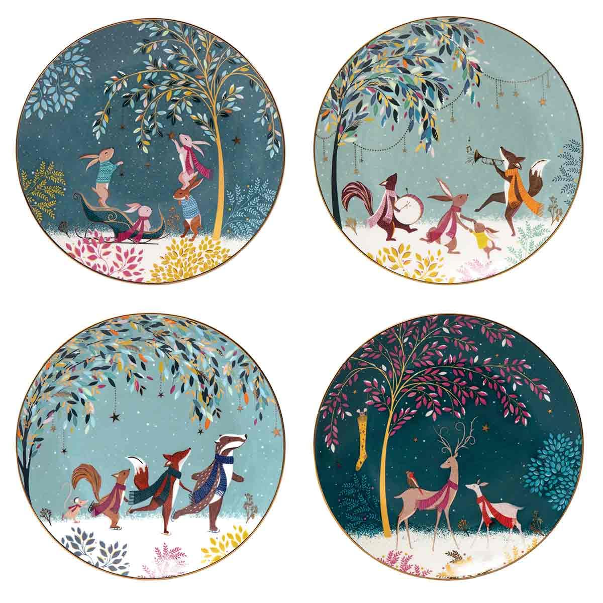 Sara Miller London Woodland Tales Set of 4 Plates, Assorted, Green