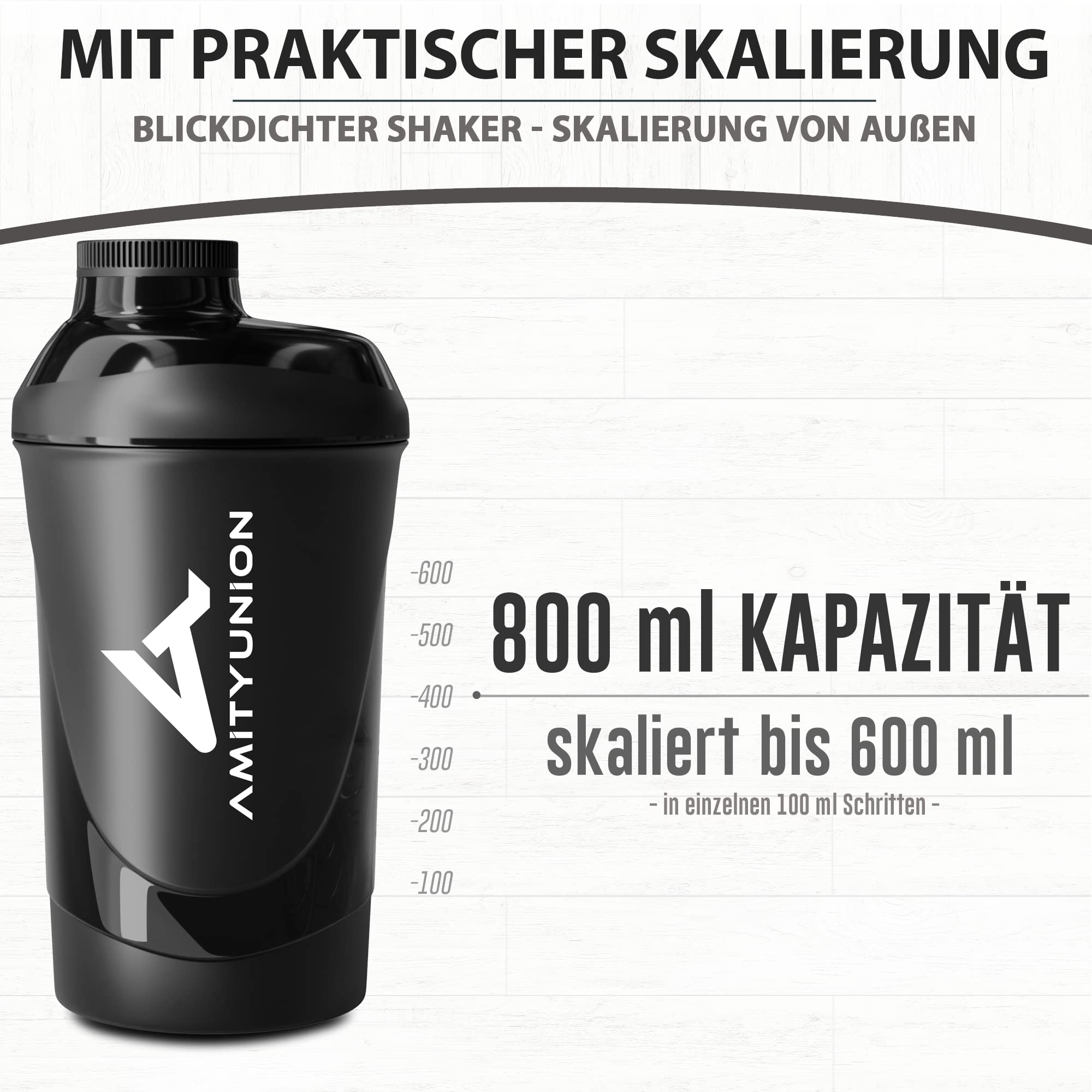 AMITYUNION Protein Shaker Deluxe 800 ml - Eiweiß auslaufsicher - BPA frei 3