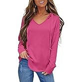 EasyGala Womens V Neck Hoodies Lightweight Drawstring Sweatshirts Casual Loose Pullover Fall Long Sleeve Hooded Top 2026