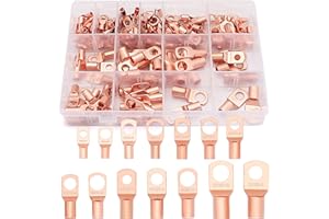 174 Pcs Battery Cable Copper Lugs,14 Sizes SC Connectors Wire Eyelets Tubular Ring Terminal for Automotive Supplies AWG2/4/6/