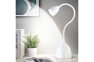 EJIAXIN Desk Lamp for Home Office, LED Reading Light, Small Adjustable Flexible Gooseneck Table Lamp, Eye-Caring Desk Lamp for College Dorm Room Study Lamp, White
