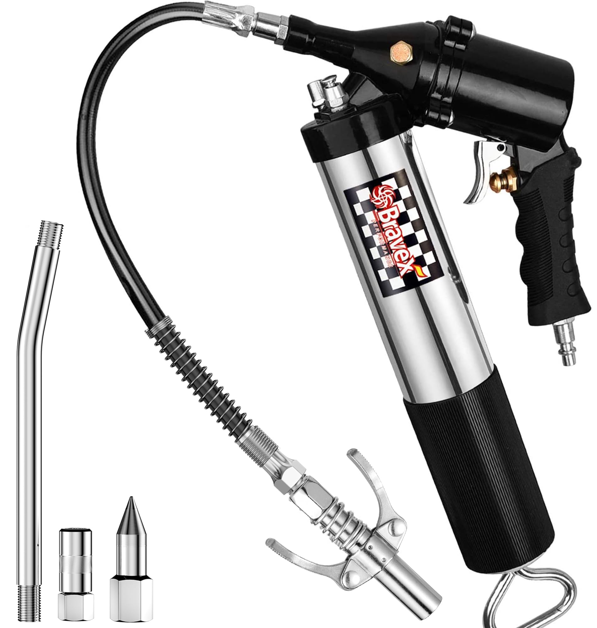 Photo 1 of Pneumatic Grease Gun Automatic W/Quick Release Coupler, Continuous Cycle Heavy Duty 6000 PSI Air Compressor Grease Gun with Flex Hose 18 Inch