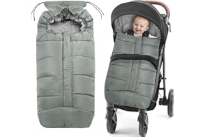 PUGWOY Universal Baby Footmuff for Strollers,Stroller Cover for Winter with Hooded Design,Waterproof and Windproof Winter Sleeping Bag with Coral Fleece Lining, Baby Bunting Bags for Most Strollers (GREY)
