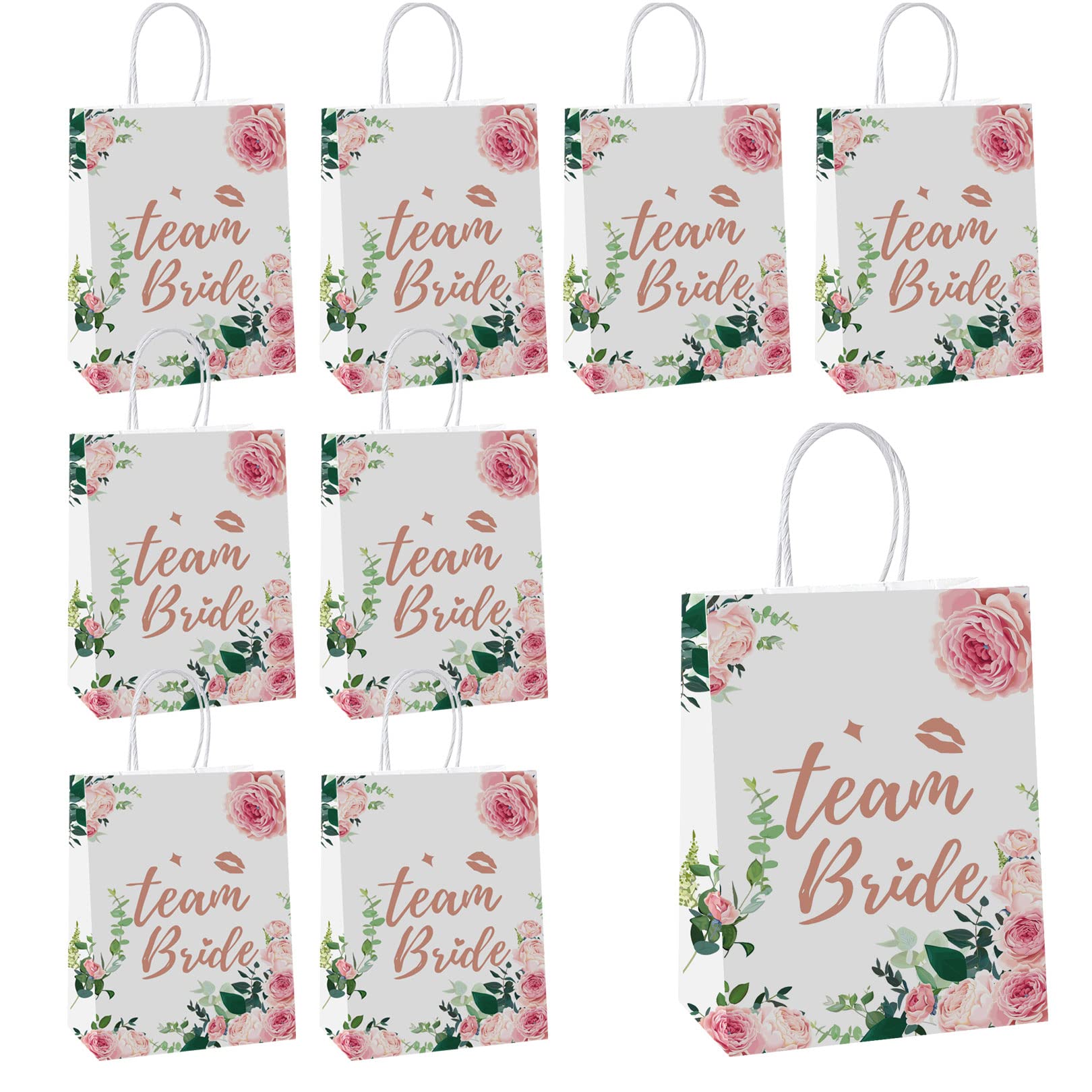 Wancala 10 Pcs Hen Party Bags - Team Bride Gift Bags with Handle, Floral Hen Do Paper Bags Floral Team Bride Bags for Wedding Bridal Shower Bachelorette Party (10 Pcs)