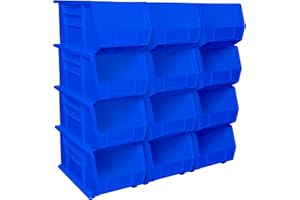 Akro-Mils 30240 AkroBins Plastic Storage Bins, Space-Saving Stackable Bins for Garage, Pantry, Craft Organization, 15-Inch x 8-Inch x 7-Inch, Blue, 12-Pack