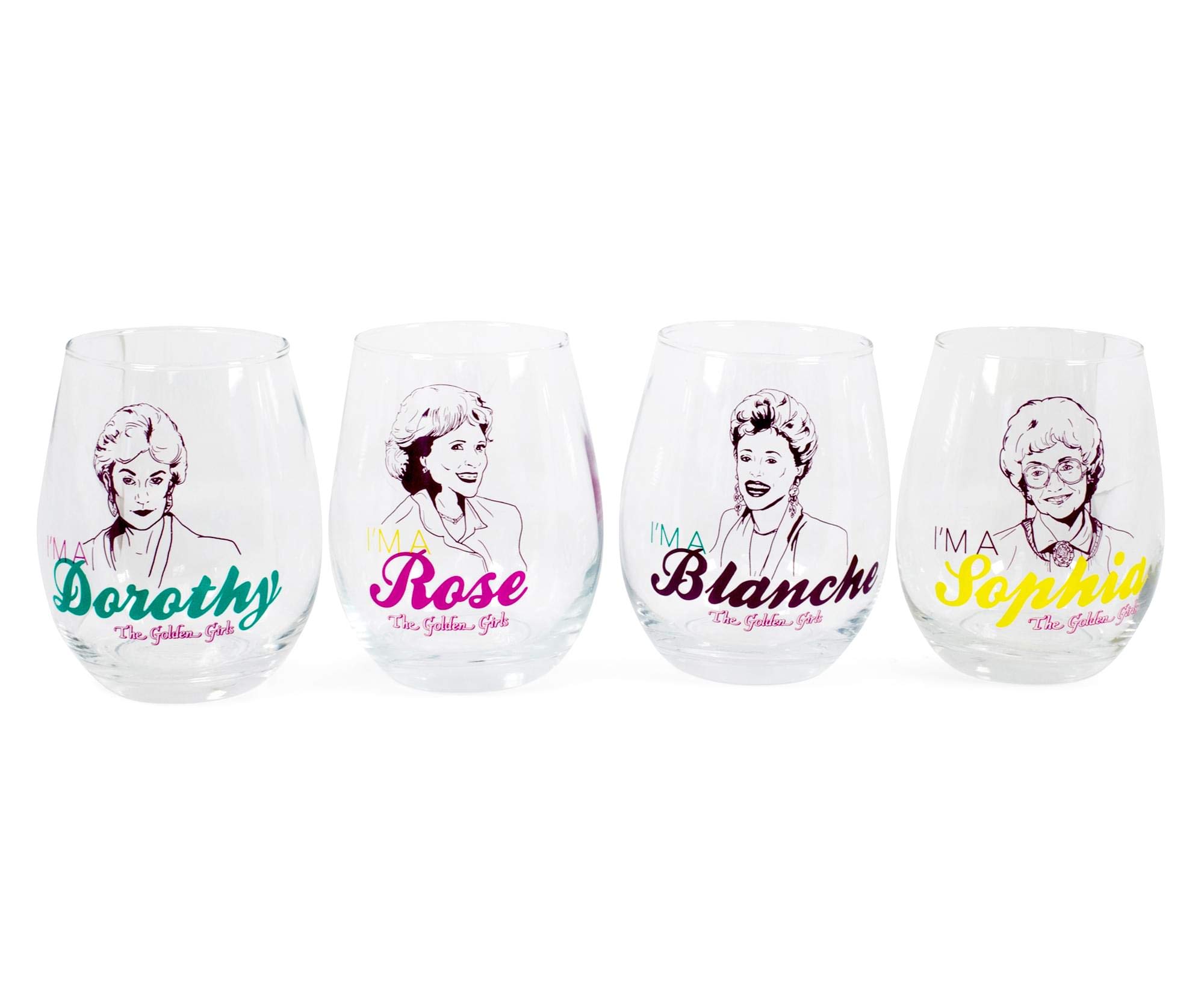 Silver Buffalo The Golden Girls Stemless Wine Glass Collectible Set of 4 | Each Holds 20 Ounces