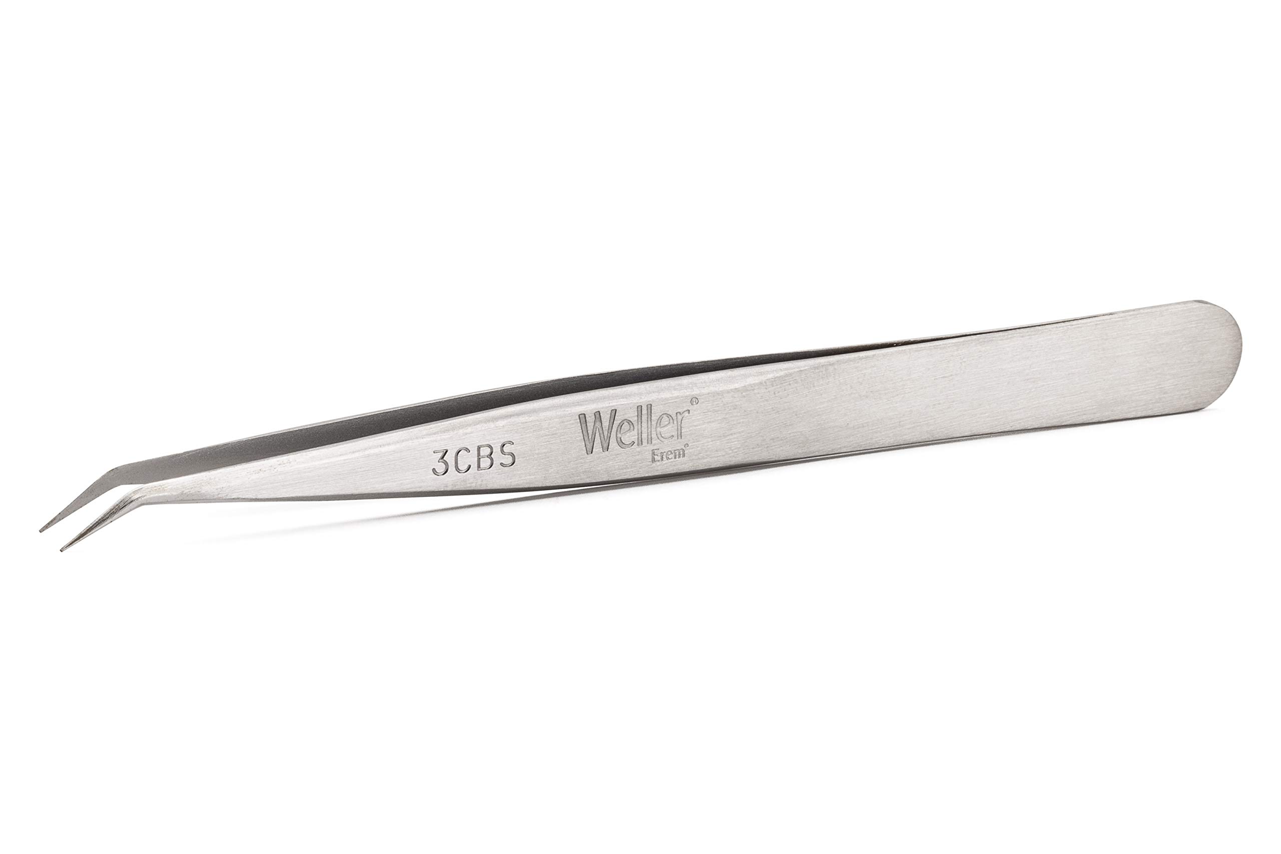 Weller Erem 3CBS Precision Tweezers, Curved 40°, with Pointed Tips, for Precision Work such as Assembly on Printed-Circuit Boards, 110 mm