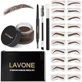 LAVONE Eyebrow Stamp Kit, Waterproof Pencil,Pomade,Stencils - Dark Brunette | 20 Reusable eyebrow stencils for shaping, long-lasting, smudge-proof, waterproof, brow brush &amp; sponge applicator