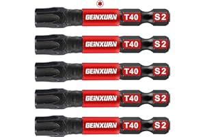 Geinxurn 5 Pieces T40 2 In. Impact Tough Magnetic Insert Bit Set, #40 Torx Head Power Bits, S2 Alloy Steel Star T40 Screwdriver Bits Set