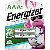 Energizer Power Plus Rechargeable AAA Batteries (2 Pack), 800mAh Triple A Batteries