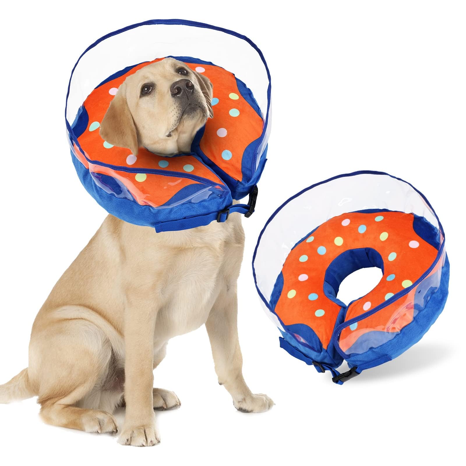 Photo 1 of Crazy Felix Inflatable Dog Cone for Medium, Large, Small Dogs, Donut Cones for Dogs to Stop Licking and Scratching, Soft Dog Recovery Cone Collar After Surgery with Anti Licking Baffle(Blue, XL)