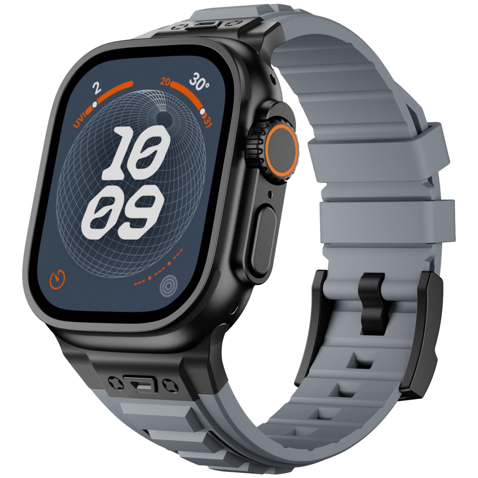 SEURE Robust Replacement Straps for Apple Watch Ultra3/2/1 49mm,Series 11/10 46mm,9/8/7 45mm,SE/6/5/4 44mm,Series 3/2/1 42mm - Soft Silicone Sports Strap with Metal Connector Grey