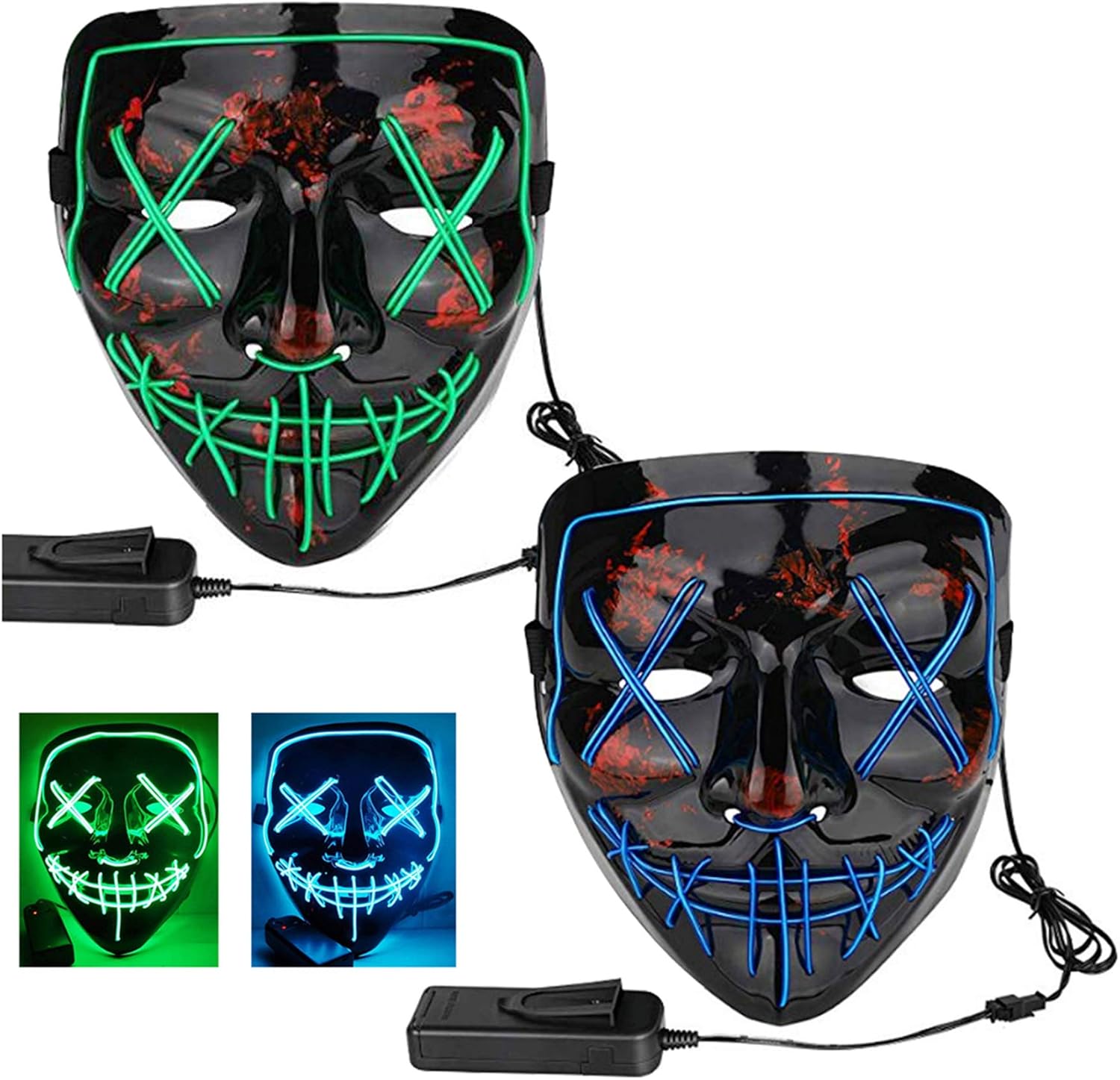 2Pack Halloween Mask Scary LED Light Up Mask for Halloween
