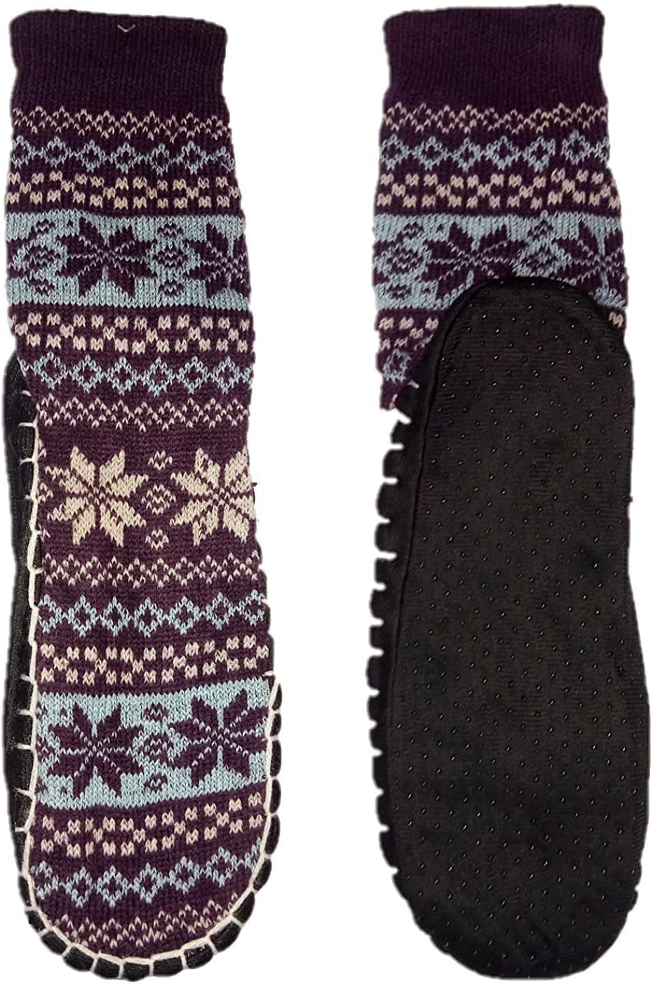V BIRDSVbirds Women's Warm Winter Slipper Socks Colourful Booties for Indoor Use with Soft Rubber Sole (Black, Free Size) -B003
