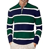 EDITCOZY Men Casual Polo Shirts Vintage Striped Golf Shirts Knit Rugby Shirt Lightweight Polo Sweater
