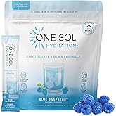 One Sol BCAA & Electrolyte Powder for Hydration & Energy, All-Natural Formula, 100% Vegan, Non-GMO, Gluten Free & Soy-Free, Promotes Muscle Growth & Recovery, Natural Blue Raspberry Flavor