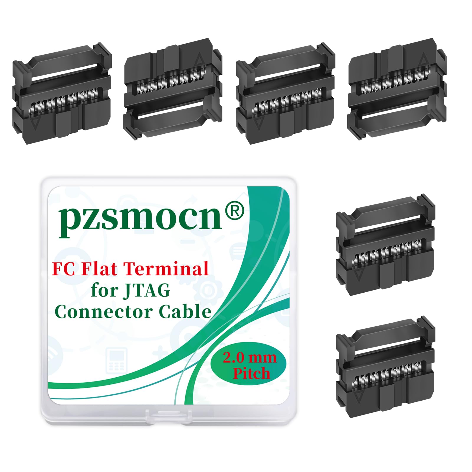 Pzsmocn 20 Sets IDC 2 * 7 Double Row Rectangular Socket Adapter FC Black Crimp Wire Head Three-piece Kit 2.0mm Pitch, 14 Pin FC-Female Terminal Connector, for JTAG Flat Ribbon Cable. — image 1