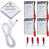 Holy Stone 4 in 1 Battery Charger and Rechargeable Li-Po Batteries 4Pcs 3.7V 650mAh for RC Quadcopter Drone HS110, HS200, HS120, HS130