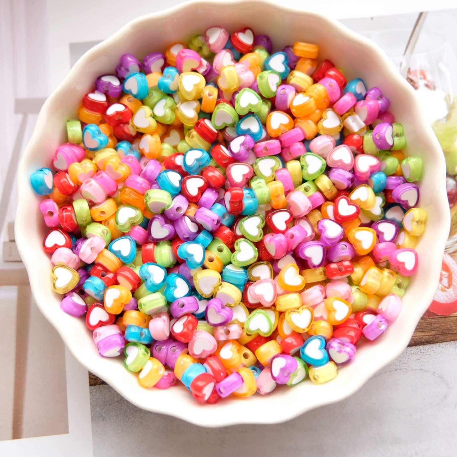 200 Pieces Colorful Heart Shape Acrylic Beads for DIY Jewelry Making, Necklace, Bracelet Crafting Supplies - Christmas Valentine's Jewelry Making