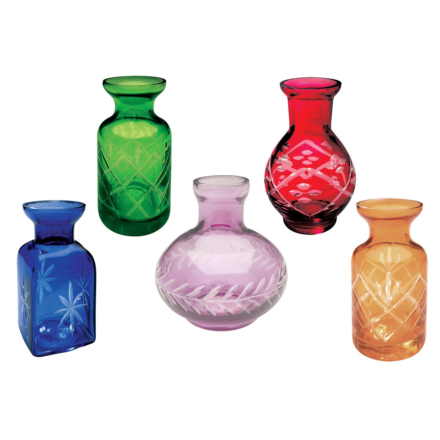 ART & ARTIFACT Petite Glass Bud Vase Set of 5 Fun Shapes, Mini, Jewel