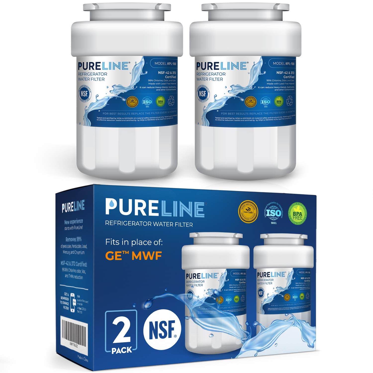 PURELINE Replacement for MWF Refrigerator Water Filter, Smartwater MWFP, Kenmore 46-9991, Models MWFP, MWFINT, GWF, GWFA, Refrigerator Water Filters. (2 Pack)