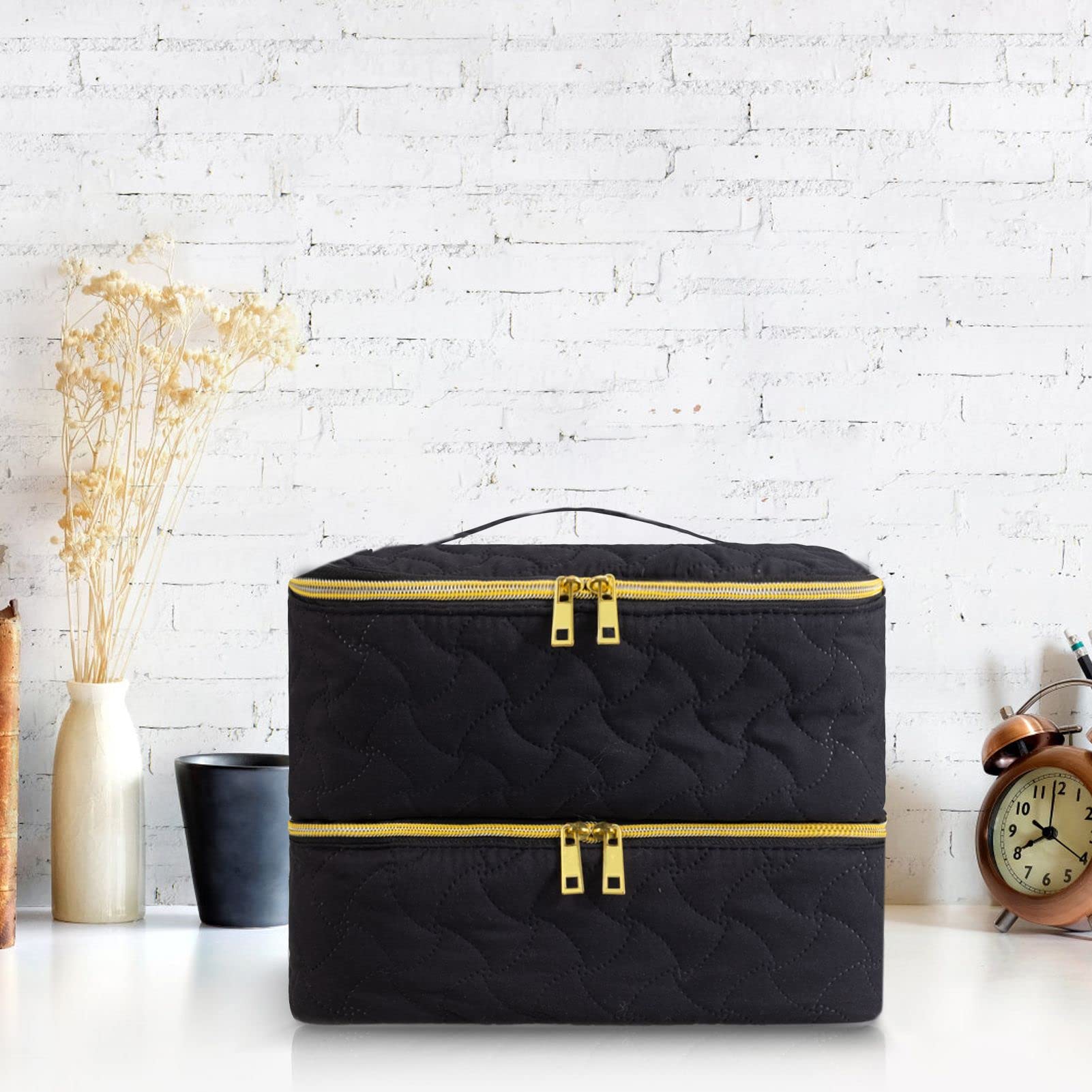 DreamGenius Nail Polish Organizer Case Holds 42 Bottles, Portable Double-Layer Nail Polish Storage Bag with Adjustable Dividers for Manicure Tools, Black