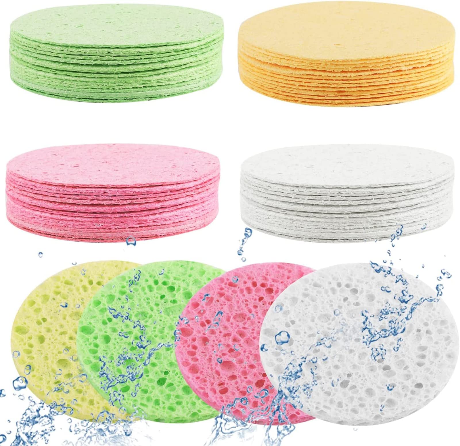 60 Count Compressed Facial Sponges, 4 Color Facial Sponges Cleansing Wash Face Sponge Exfoliating Cellulose Facial Cosmetic Sponges for Makeup Removal(2.5 Inch)