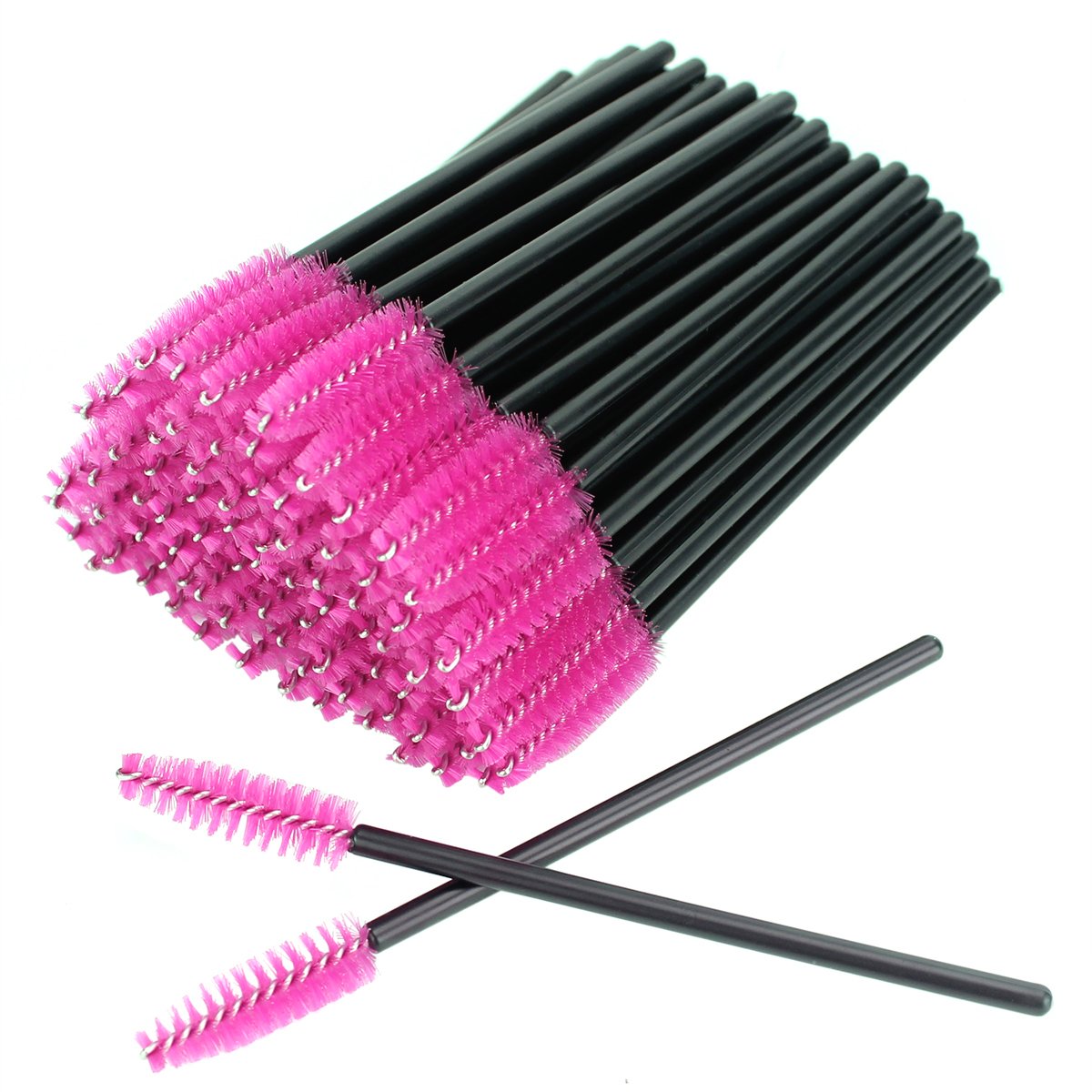AKStore 100 PCS Disposable Eyelash Brushes Mascara Wands Eye Lash Eyebrow Applicator Cosmetic Makeup Brush Tool Kits (Black-Rose)