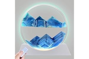 Aoderun 12" Moving Sand Art Liquid Motion with Light 3 Color Changing Moving Sand Art Picture Round Glass 3D Deep Sea Sand Art Sandscapes for Adult Relaxing Toys Desktop Home Office(Blue)