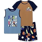 Tebbis Boys 3-Piece Summer Pajama Set Gamer PJs Short Sleeves Tank Top & Shorts Soft Yellow Sleepwear Size 6-18