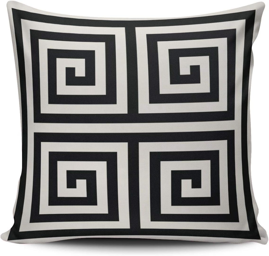 XIAFA Chic Black and White Greek Key Geometric Patterns Home Decoration Pillowcase 26X26 inch European Stylish Design Throw Pillow Case Cushion Cover Double Sided Printed (Set of 1)