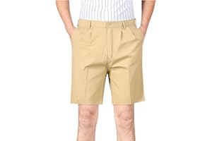 Finelylove Mens Dress Shorts Summer Pleated Front Cotton Twill Chino Golf Shorts Business Casual Work Shorts with Pockets