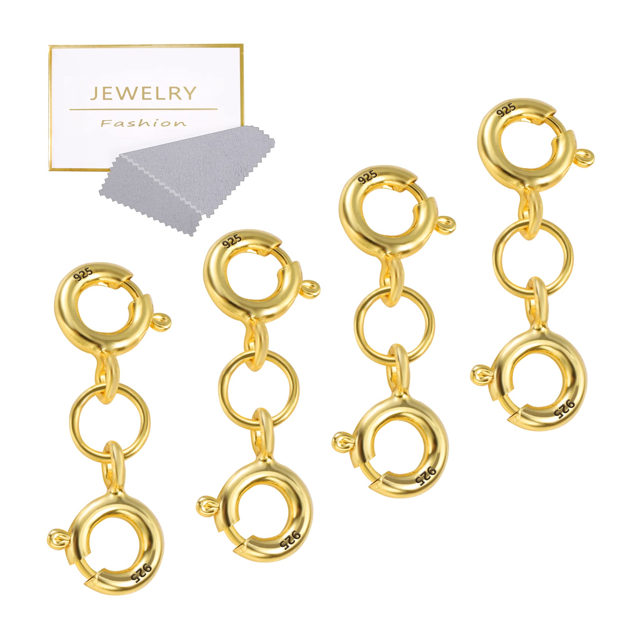 925 Sterling Silver Gold Clasps, ALEXCRAFT 4Pcs 14K Gold Plated Spring Double Clasps Connector for Necklaces Bracelet Extension Gold Clasps for Jewellry Crafts Making