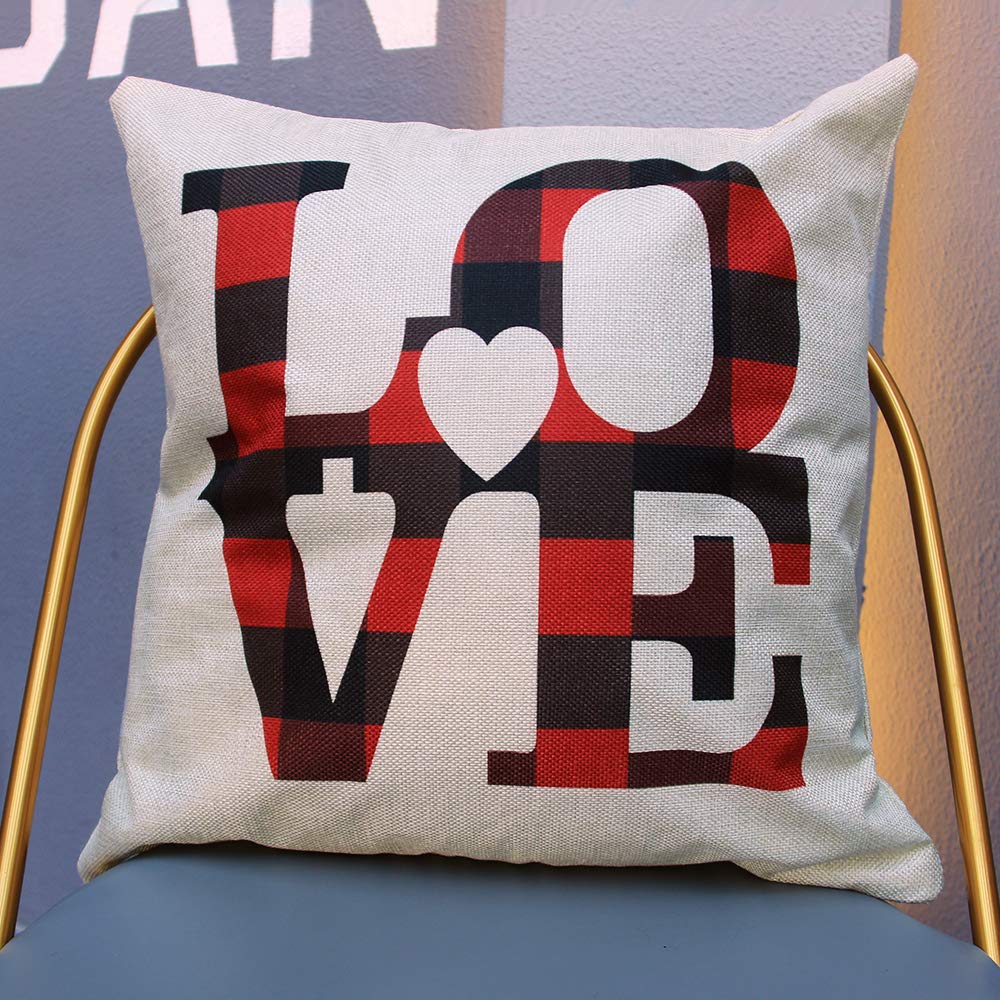 YEVIOR 4er Set Kissenbezug Weihnachten Valentinstag Liebhaberserie, Buffalo Plaid Dekorative 45 x 45 cm, Dekokissen Zierkissenbezüge für Wohnzimmer Schlafzimmer Dekor, Rot Schwarz Kariert,Leinen