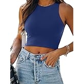 REORIA Women’s Sexy Sleeveless Racer Back Tank Tops Halter Neck Crop Tops