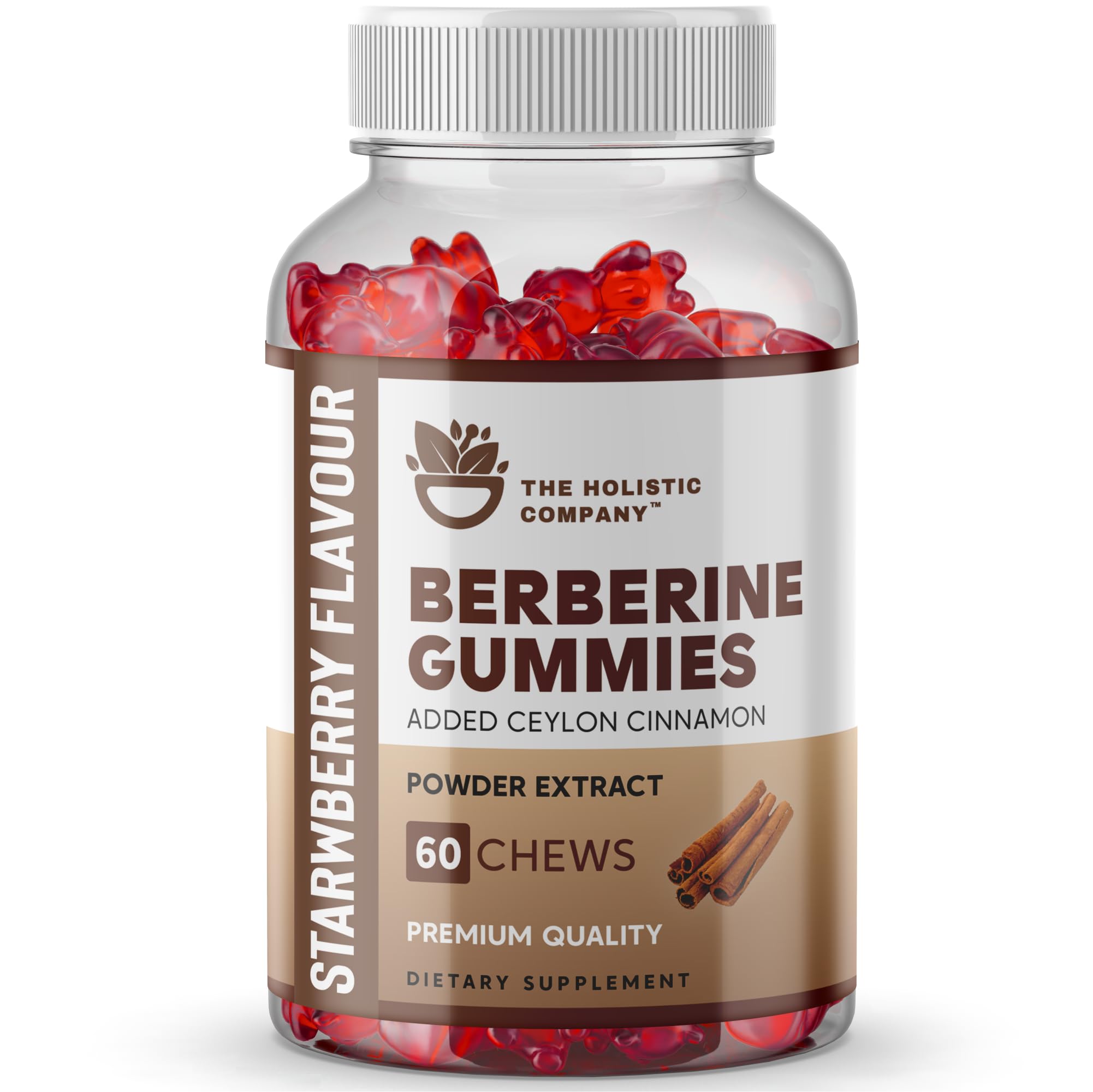 THE HOLISTIC COMPANY Berberine Gummies - Premium Quality High Strength Berberine Gummies with Ceylon Cinnamon, Berberine Supplement HCL 1200MG, 60 Gummies